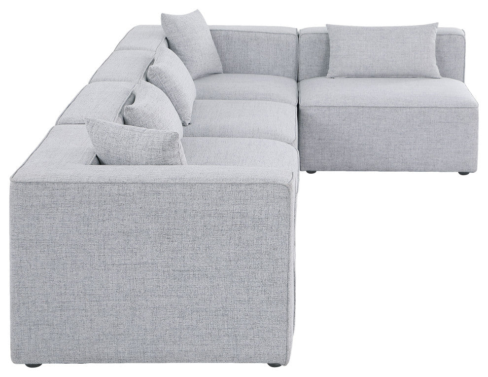 Cube Upholstered Modular Sectional, Gray, 5-Piece: 3 Armless Chair, 2 Corner Chair, Linen Texured Fabric