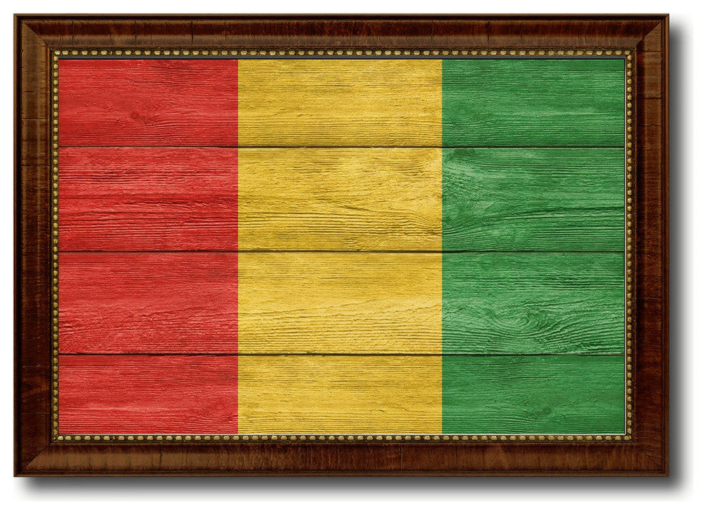 Guinea Country Textured Flag Print With Brown Gold Frame, 15"X21"