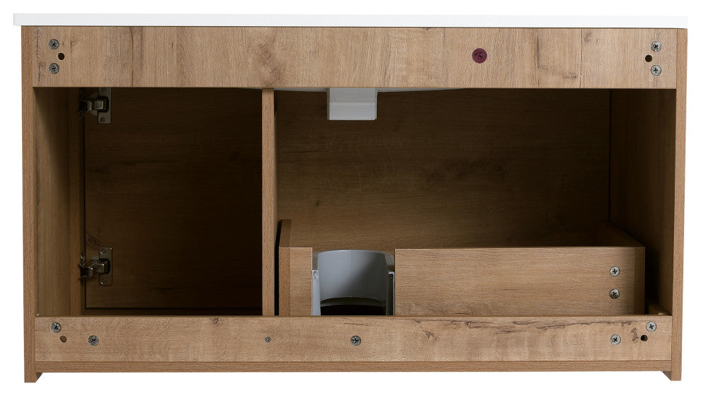 36" Wall Mounted Plywood Bath Vanity Set, Gel Basin and Door