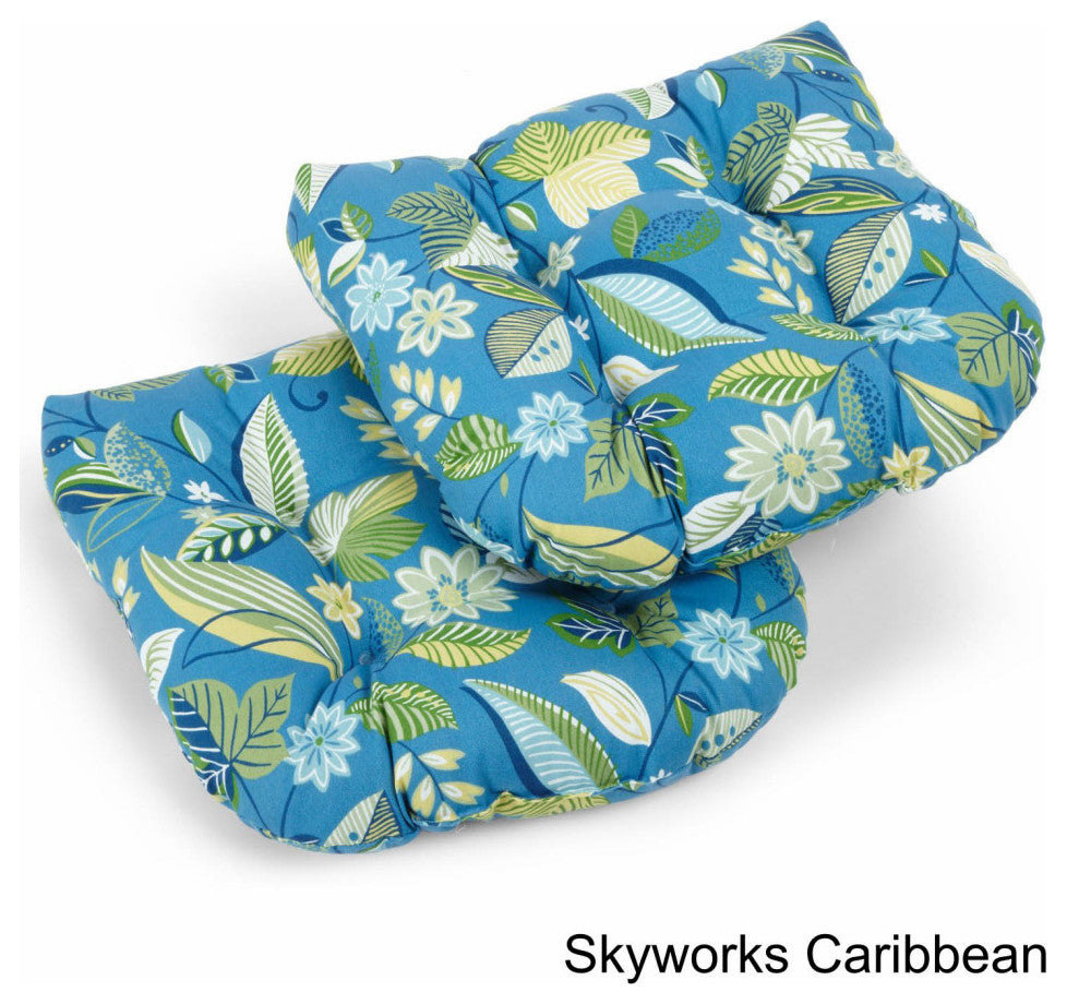 19" U-Shaped Outdoor Tufted Dining Chair Cushion, Set of 2, Skyworks Caribbean