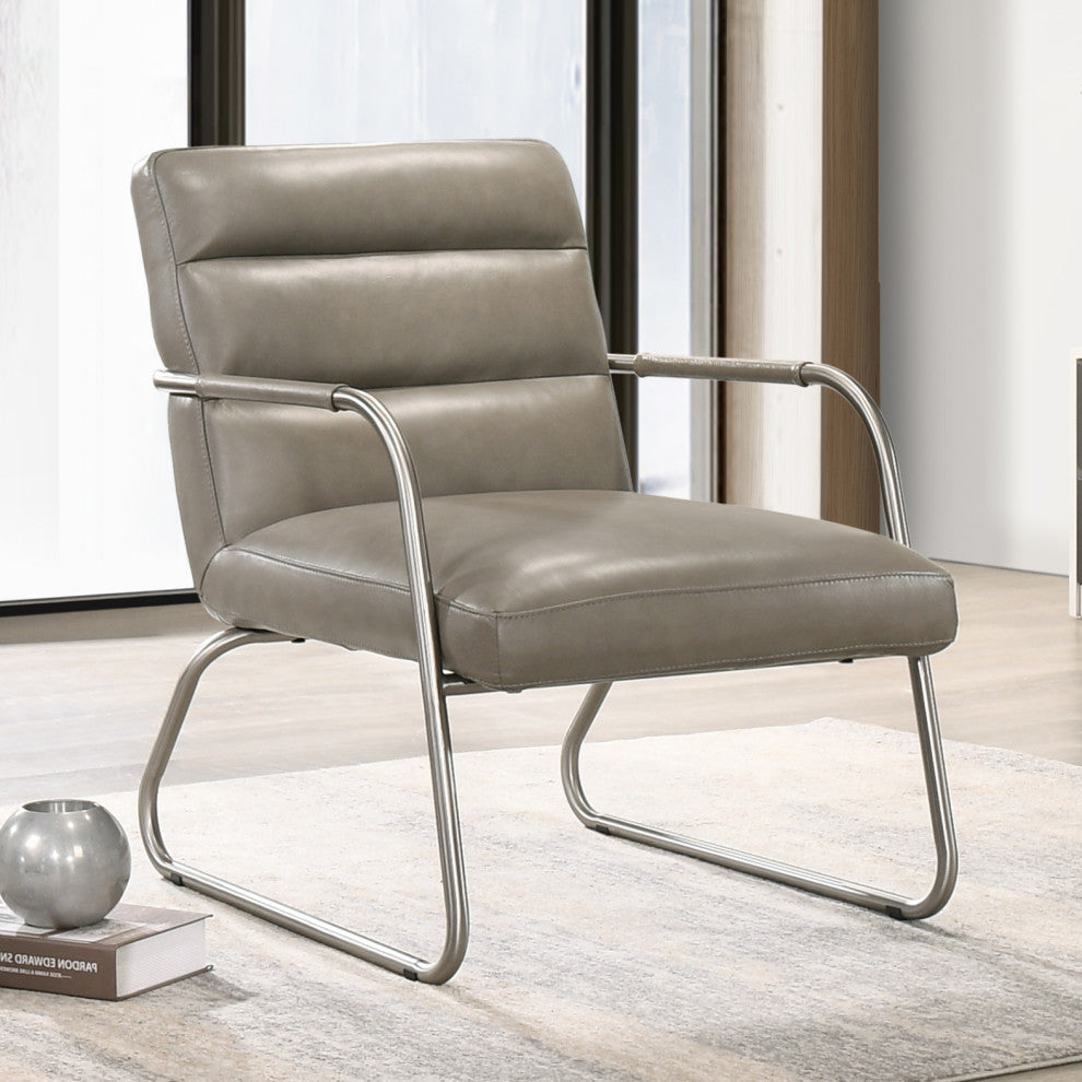 Spencer Genuine Italian Leather Lounge Accent Chair, Gray