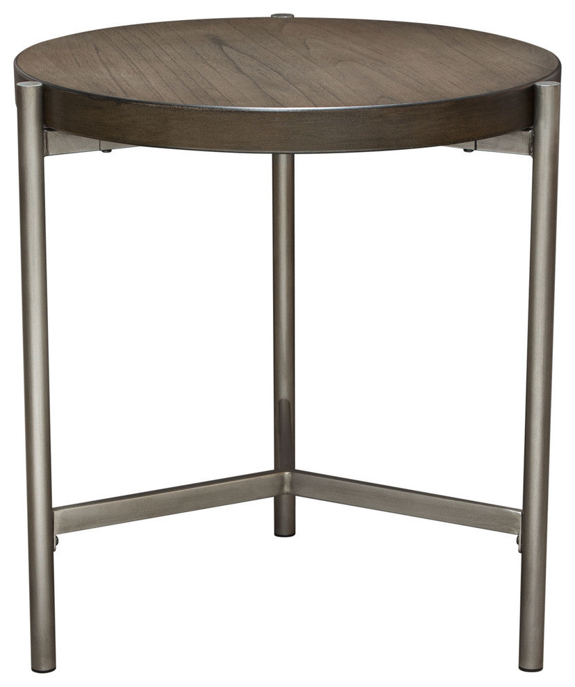 A2od 22" Round End Table With Brushed Metal Base, Silver