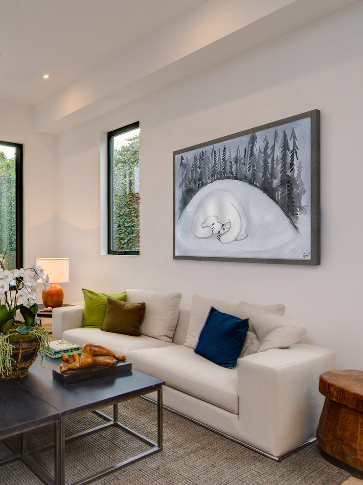 "Bear Hibernation" Framed Painting Print, 24"x16"