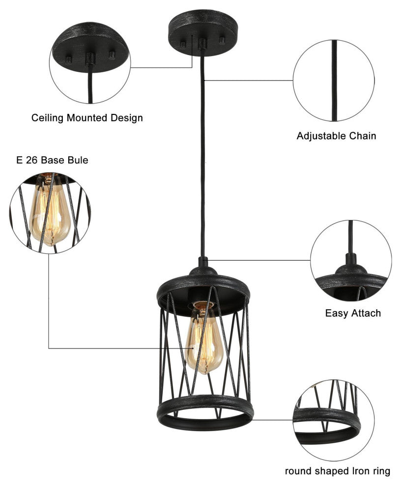 LNC Modern 1-Light Brushed Black Pendant, Kitchen Island Light