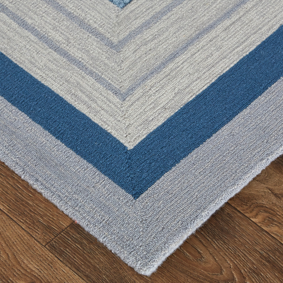 Weave & Wander Cutlor Art Deco Wool Rug, Aegean Blue/Gray/Ivory, 9ft x 12ft Rug