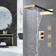 Cosenza 22" Brushed Gold Rainfall Shower System, 3 Jetted Body Sprays, Led