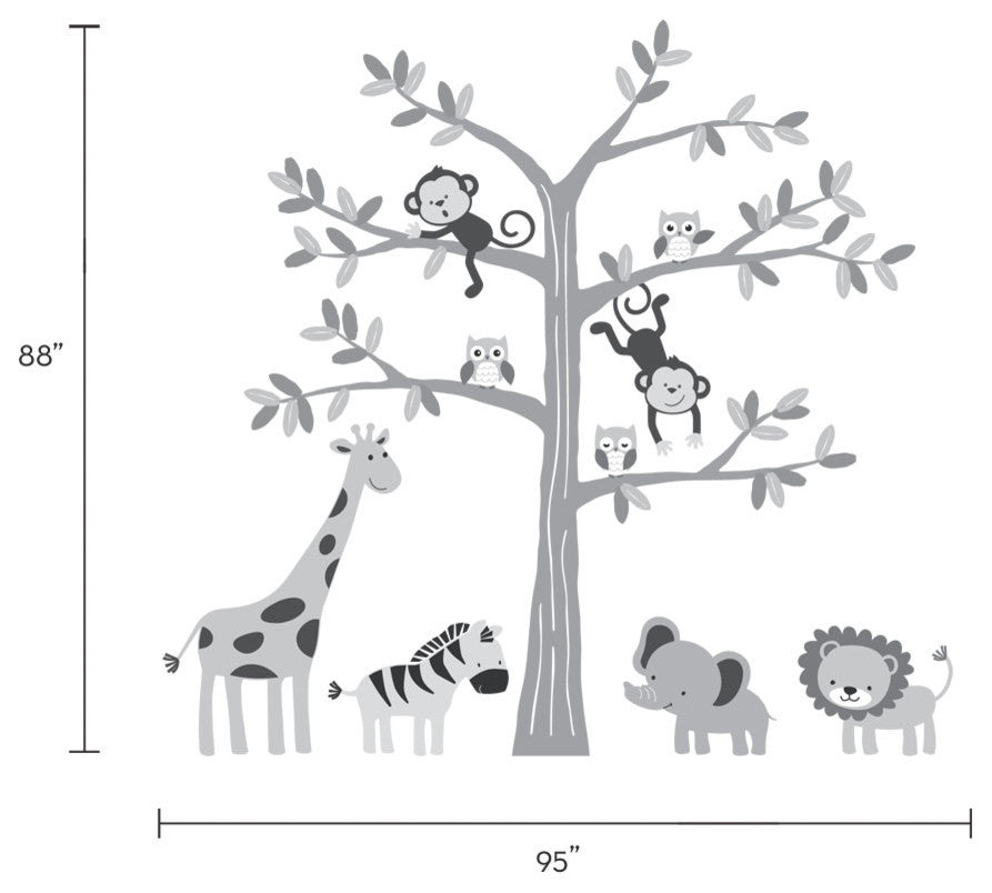 Safari Tree with Cute Animals Wall Decal, Scheme C