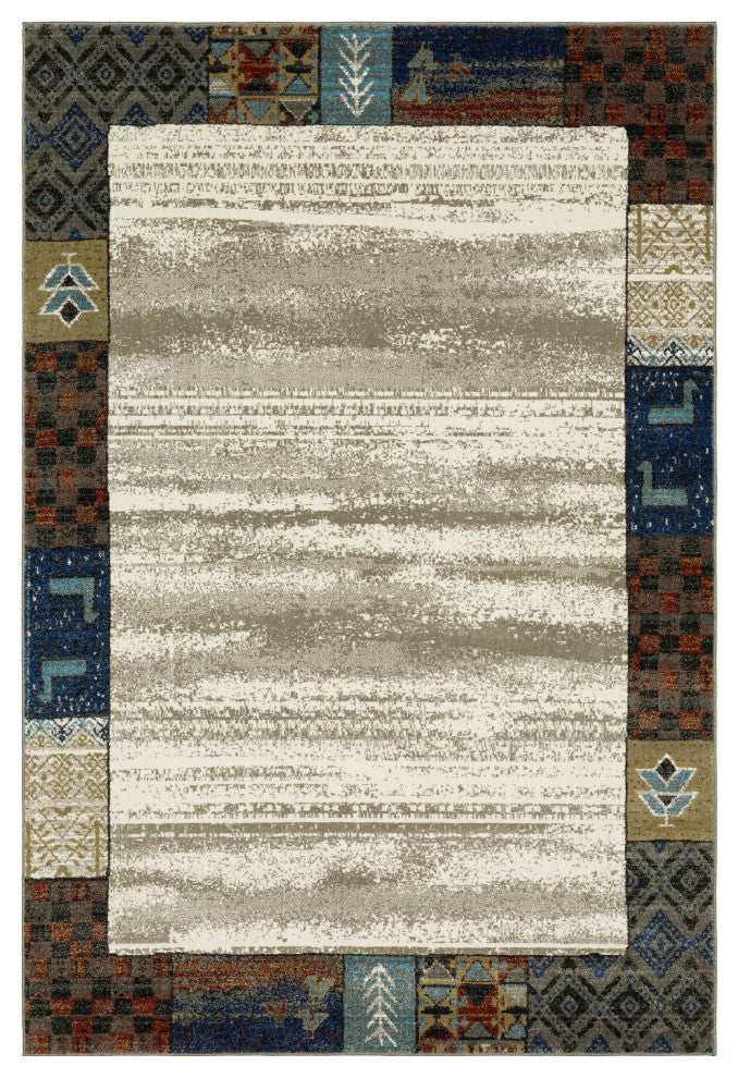 Vander Patchwork Border Beige/Multi-colored Indoor Area Rug, Beige, 7'10"x10'
