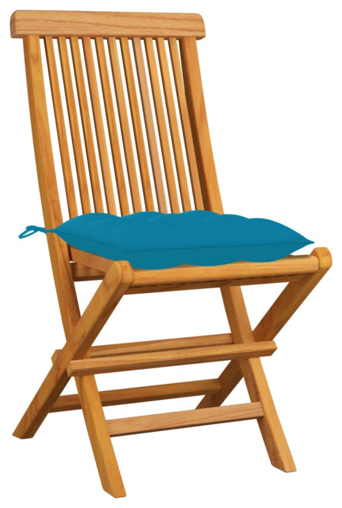 Vidaxl Garden Chairs With Light Blue Cushions, Set of 4, Solid Teak Wood