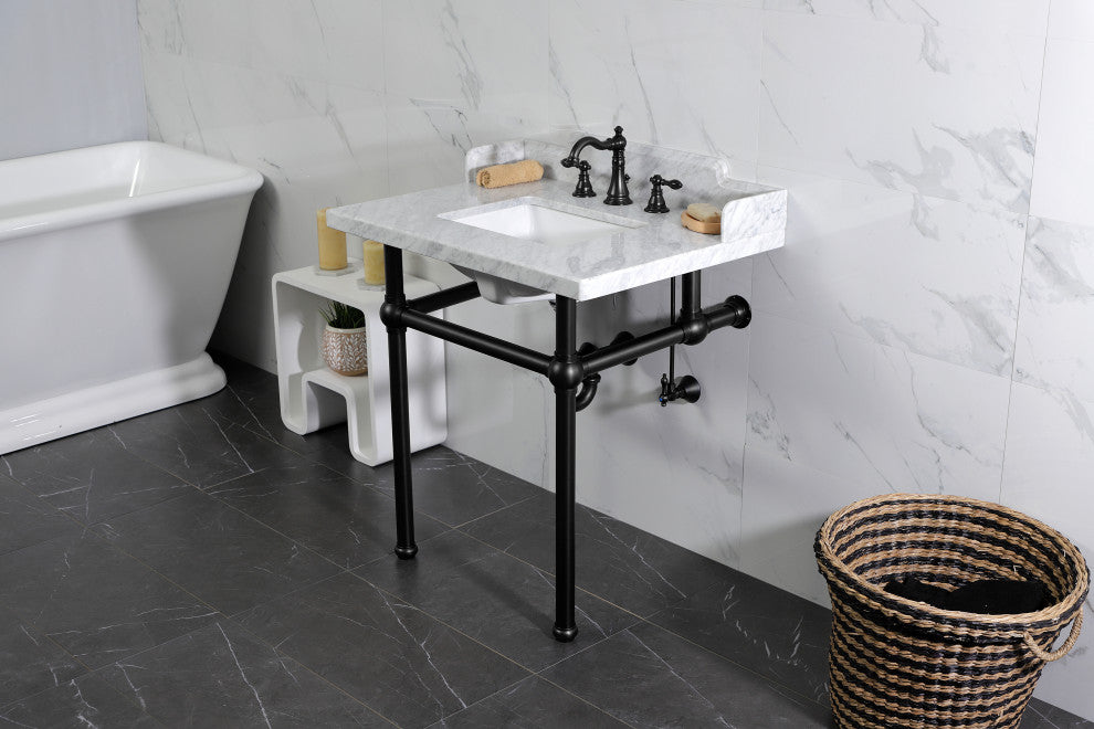 Kingston Brass LMS3030MBSQ0 30" Carrara Marble Console Sink, Legs