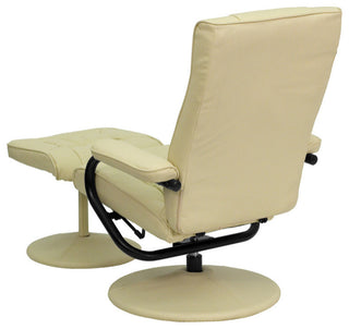 Multi-Position Recliner and Ottoman with Wrapped Base in Cream LeatherSoft
