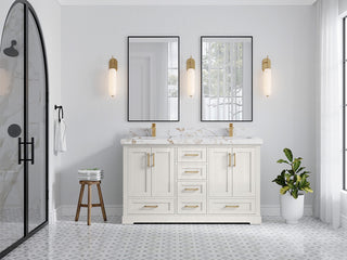 Boston 60" Double Bathroom Vanity in Alabaster 2" Viola Gold
