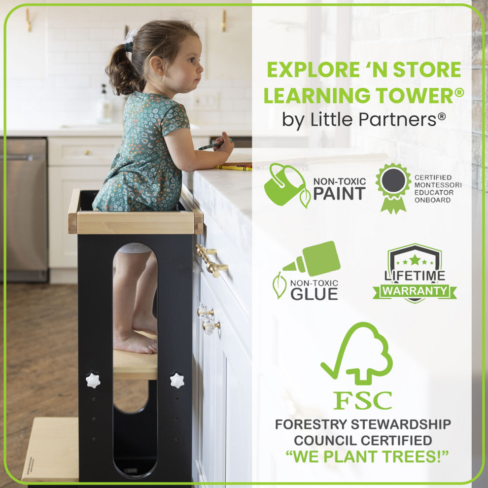 Little Partners Explore ''N Store Learning Tower, Charcoal/Natural Platform