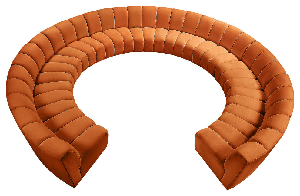 Infinity Channel Tufted Velvet Modular Chair, Cognac, 11 Piece