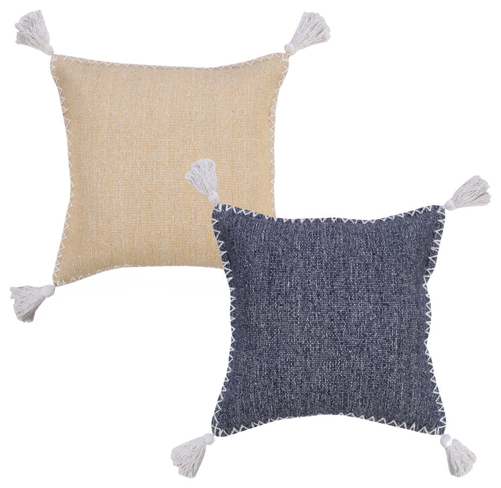 Ox Bay Handwoven Tan/White Solid Organic Cotton Pillow Cover, 20"x20"