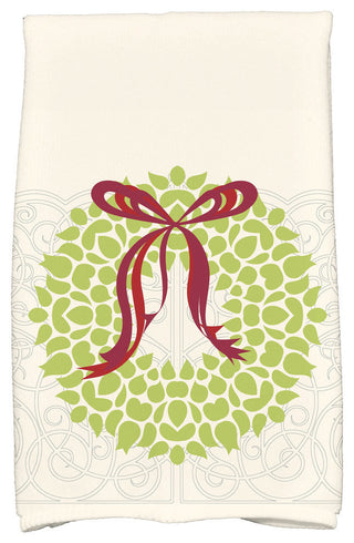Gate Wreath Holiday Floral Print Kitchen Towel, Green