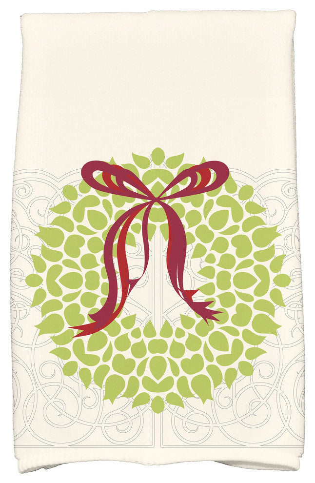 Gate Wreath Holiday Floral Print Kitchen Towel, Green