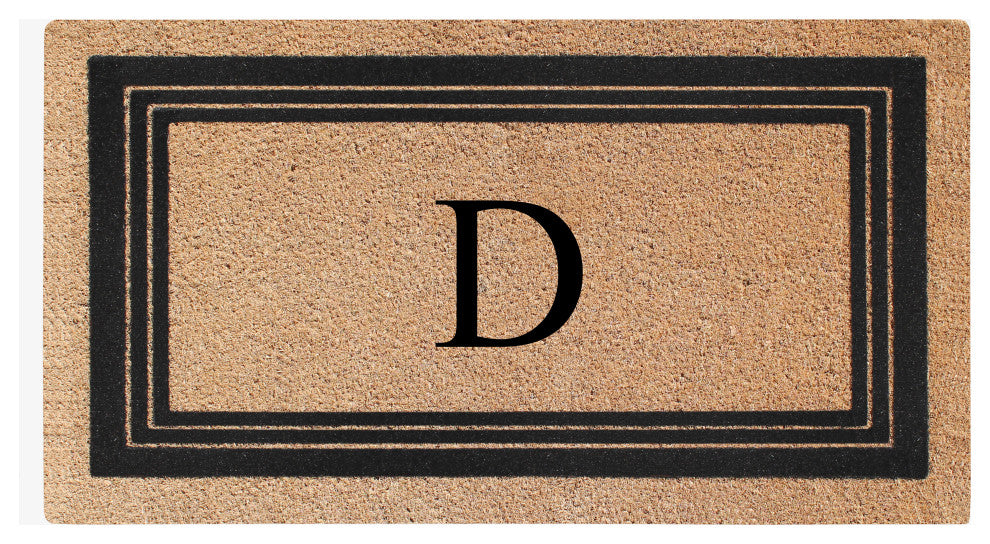 A1HC Natural Coir Monogrammed Triple Border Flock Durable Doormat, 18"x30", D