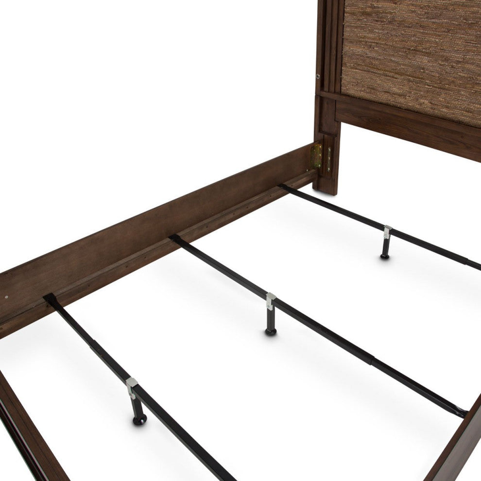 Aico Amini Carrollton Queen Panel Bed w Fabric Insert in Rustic Ranch