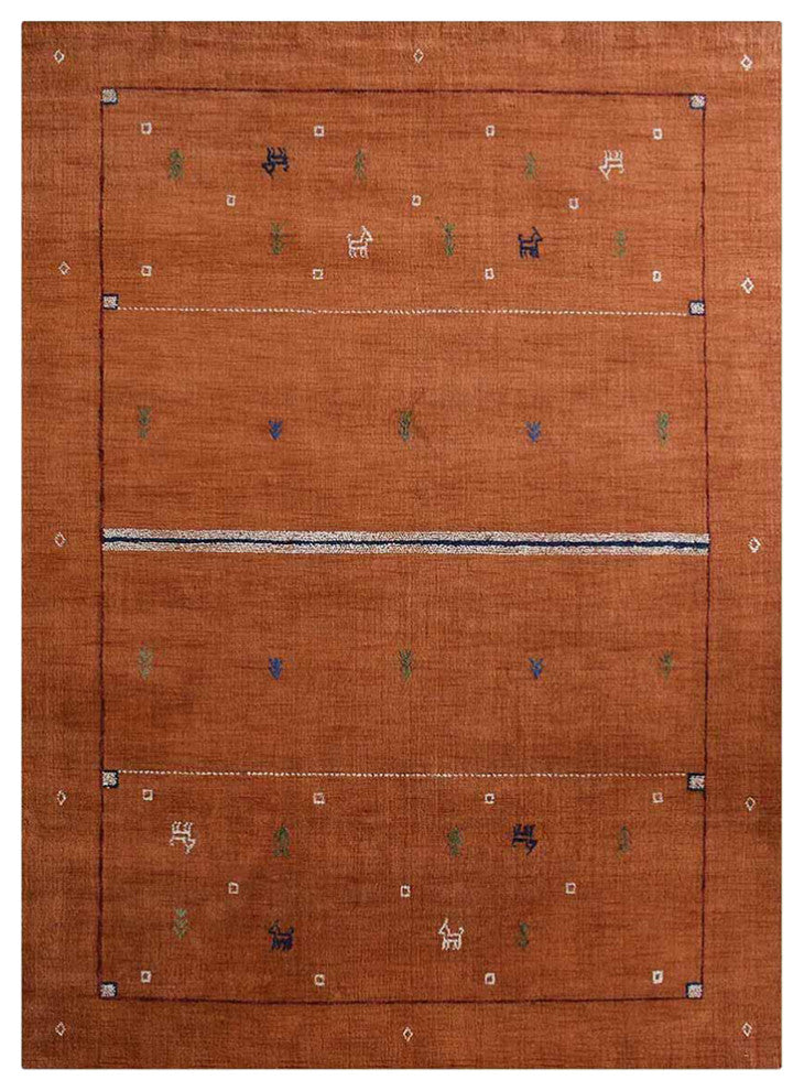 HAND KNOTTED LOOM WOOL ECO-FRIENDLY AREA RUGS - Rectangle, Orange, Contemporary