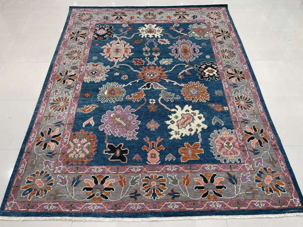 EORC Blue/Gray Hand Knotted Wool Colorful Mahal Classic Rug, 8'x10