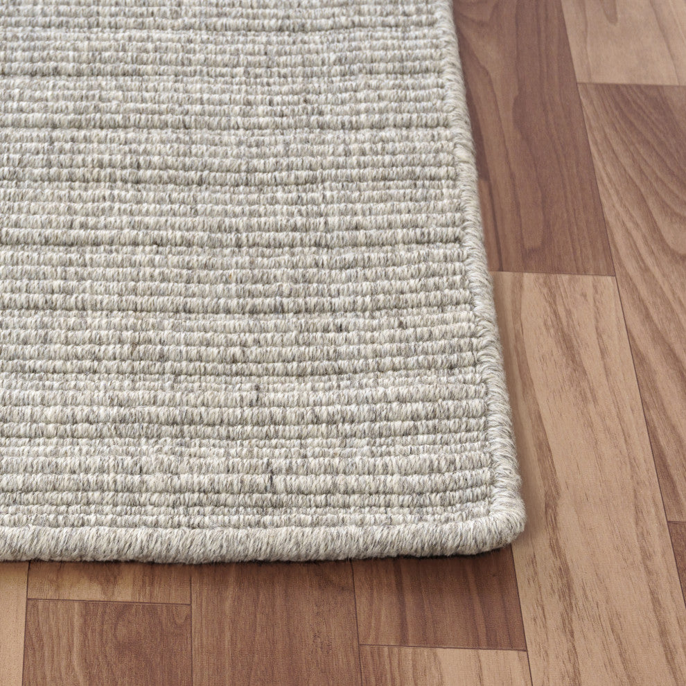 Light Gray Transitional Solid Handwoven New Zealand Wool Indoor Rug, 5' x 7'9"