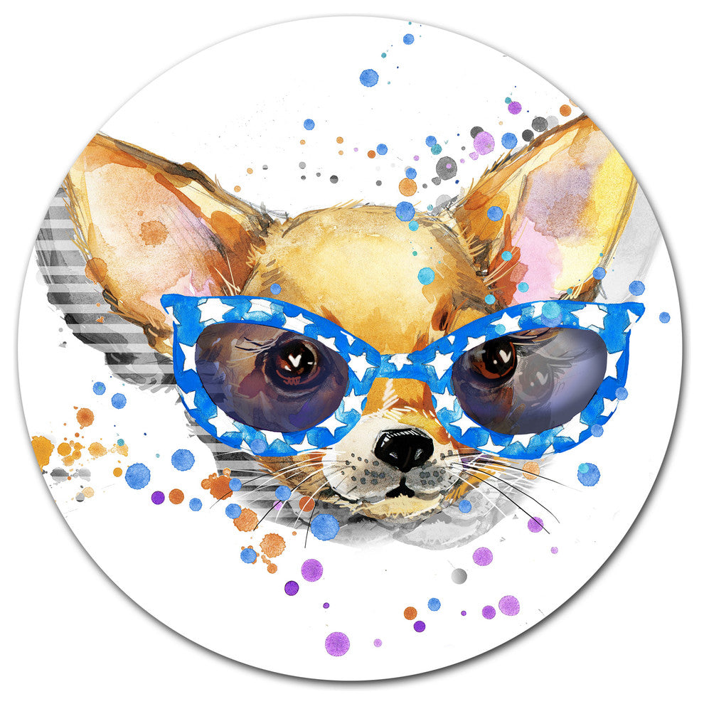 Cute Puppy With Blue Glasses, Animal Disc Metal Wall Art, 23"