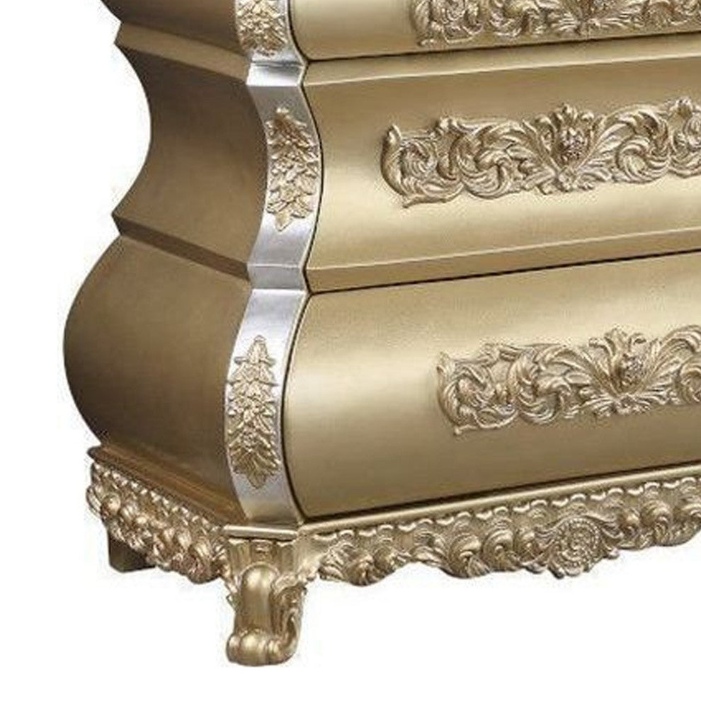 Benzara BM268996 Server With 6 Drawers and Ornate Engraving, Gold