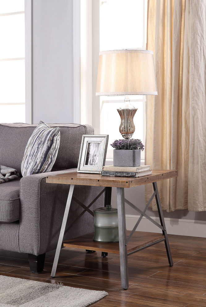 Ikram 2Pc Pk End Table, Weathered Oak and Sandy Black