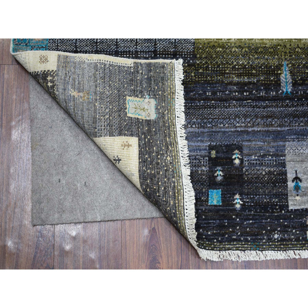 Gray Hand Knotted Afghan Kashkuli Gabbeh Hand Spun Wool Oriental Rug 4'0"x5'10"