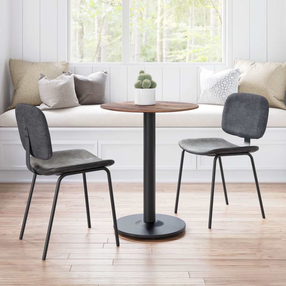 Dining Chair, Set of 2, Faux Vinyl Leather, Steel, Gray, Black, Cafe