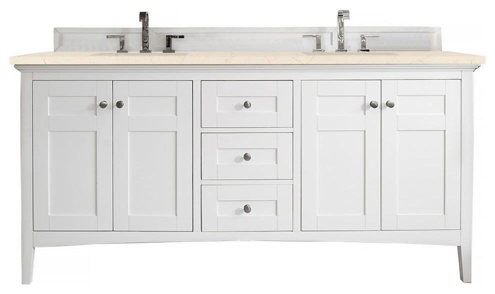 Palisades 72" Double Vanity, Bright White, Eternal Marfil Quartz Top