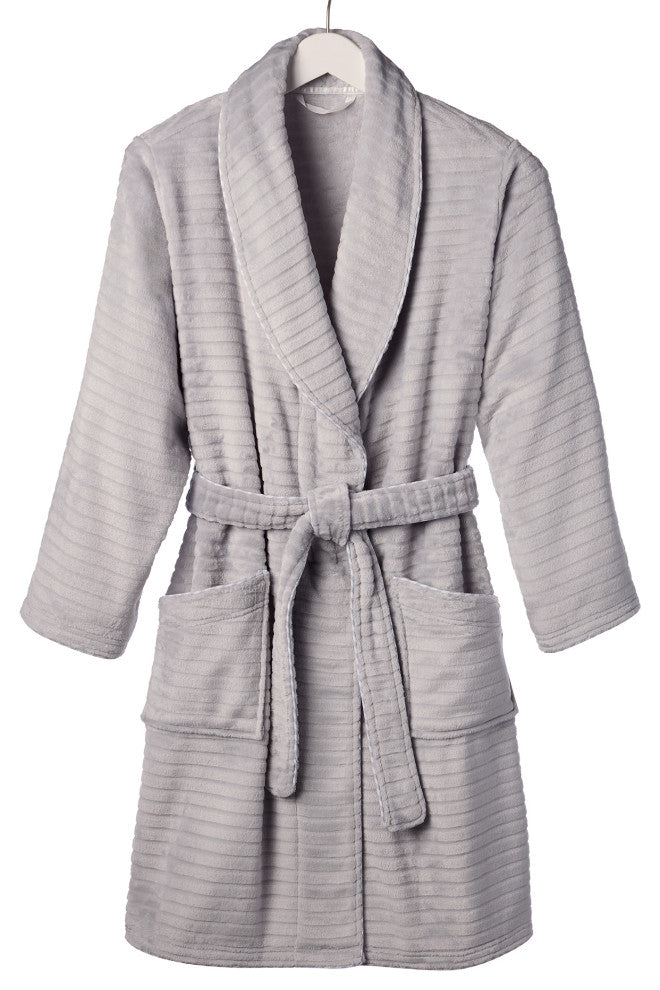 Well Being By Sunham Plush Robe, Grey, Large