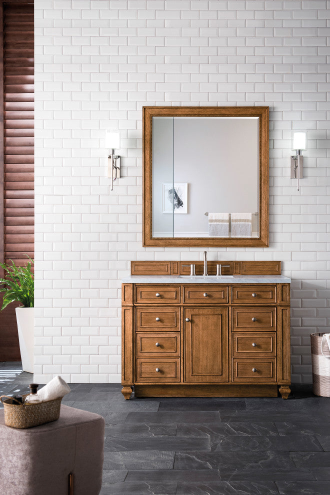 Bristol 48" Vanity, Saddle Brown, Arctic Fall Solid Surface Top