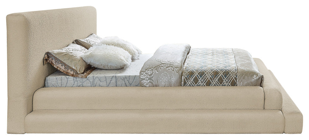 Dane Teddy Fabric Full Bed, Beige, King