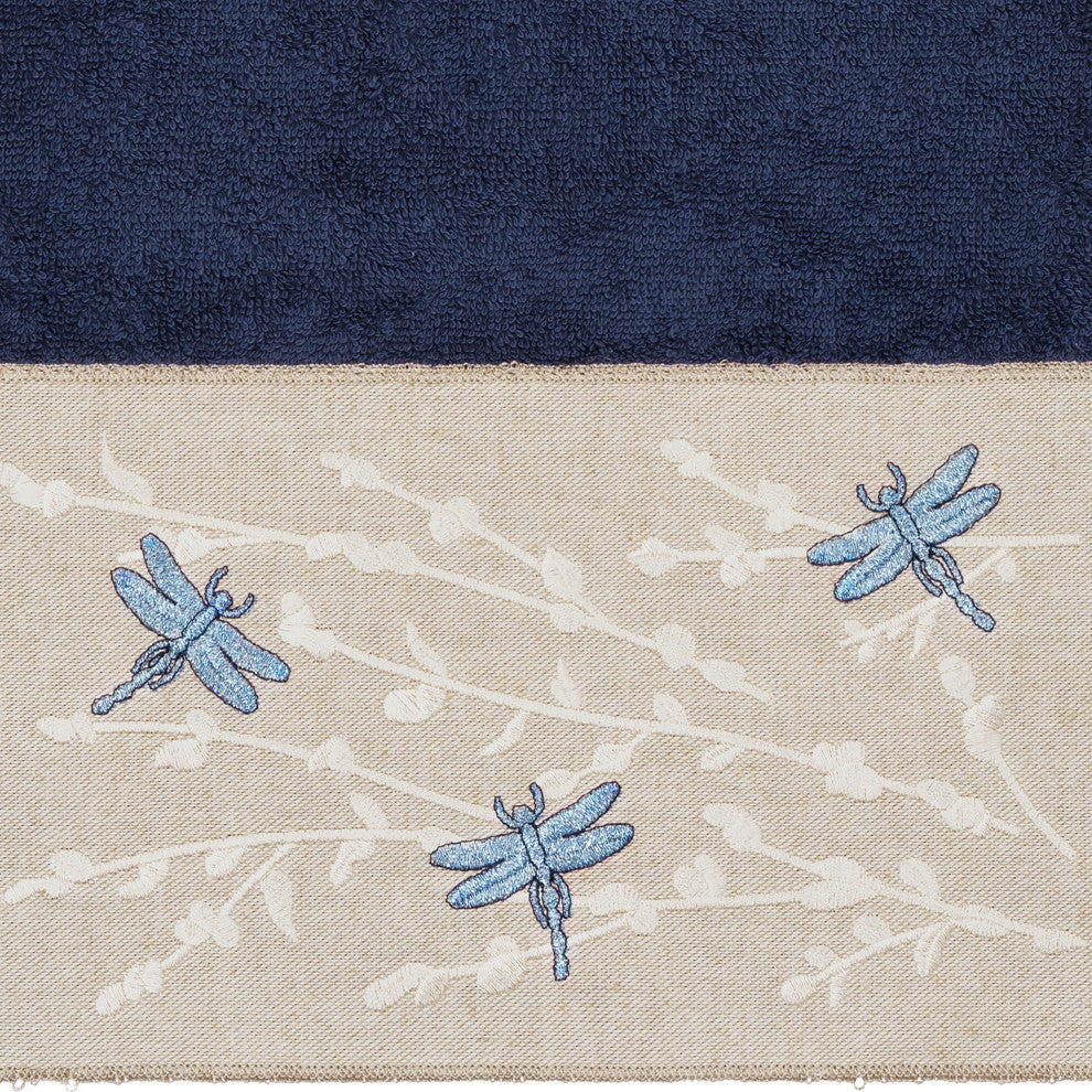 Linum Home Textiles Turkish Cotton Braelyn 3-Piece Embellished Towel Set, Navy