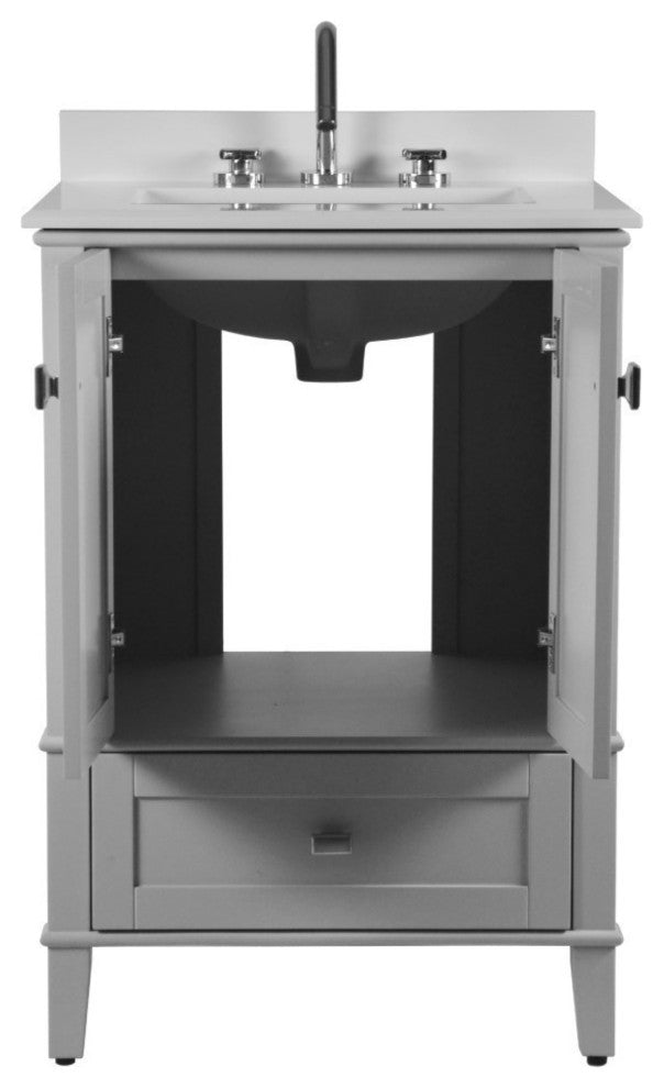 25" Single Vanity, Light Gray With Engineered Stone Top