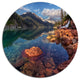 Clear Lake With Distant Mountains, Landscape Round Metal Wall Art, 23"