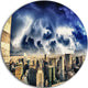 Storm Above Manhattan Skyscrapers, Cityscape Disc Metal Wall Art, 11"