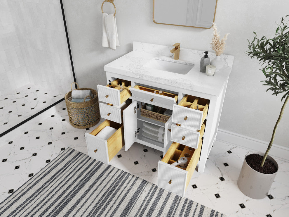 Sonoma 42 Single Sink Reeded Bath Vanity in White 2" Empira White