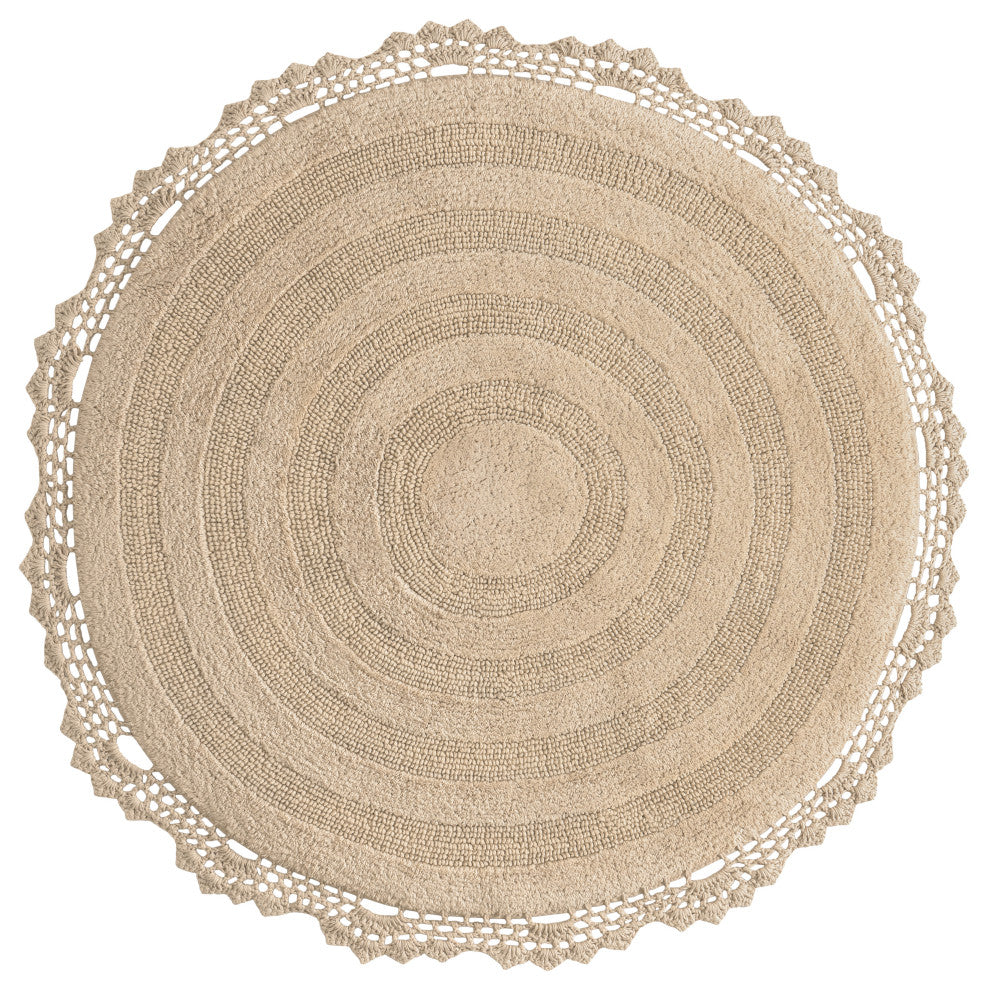 Winchester Crochet Border Bath Mat, Beige, 36" X 36"