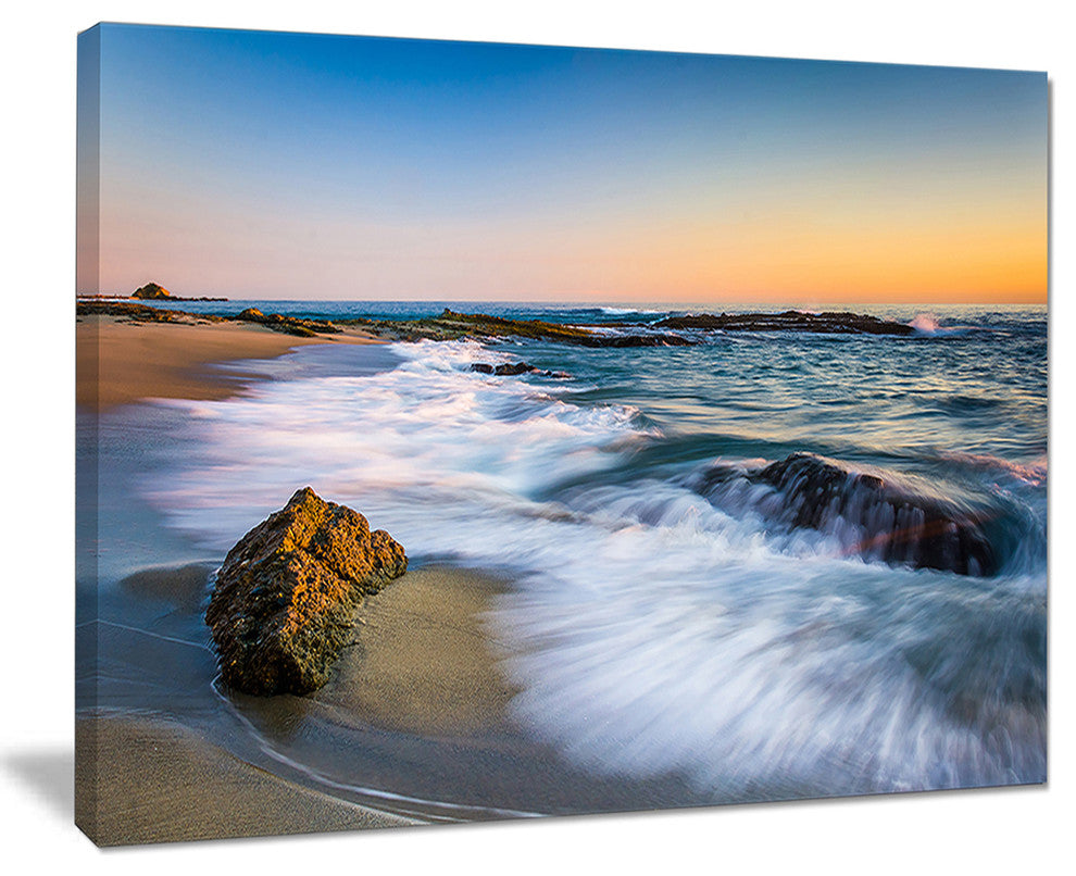 "White Waves Crashing On Rocks" Seashore Canvas Wall Art, 40"x30"