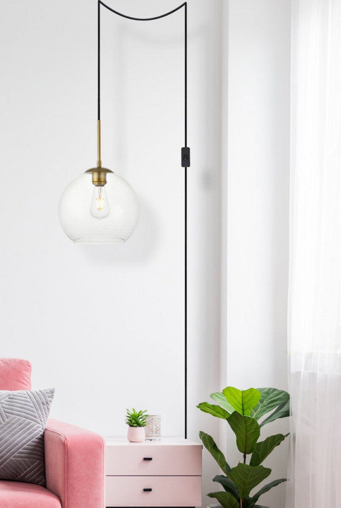 Betty 1-Light Brass Plug-In Pendant With Clear Glass