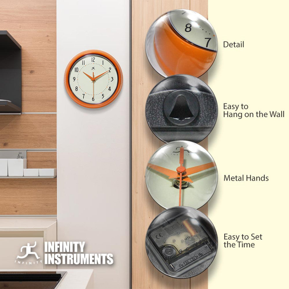 Infinity Instruments Retro Kitchen Vintage 50s Wall Clock, Orange