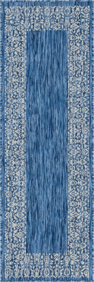Unique Loom Aqua Blue Floral Border Outdoor Area Rug, Blue, 6'