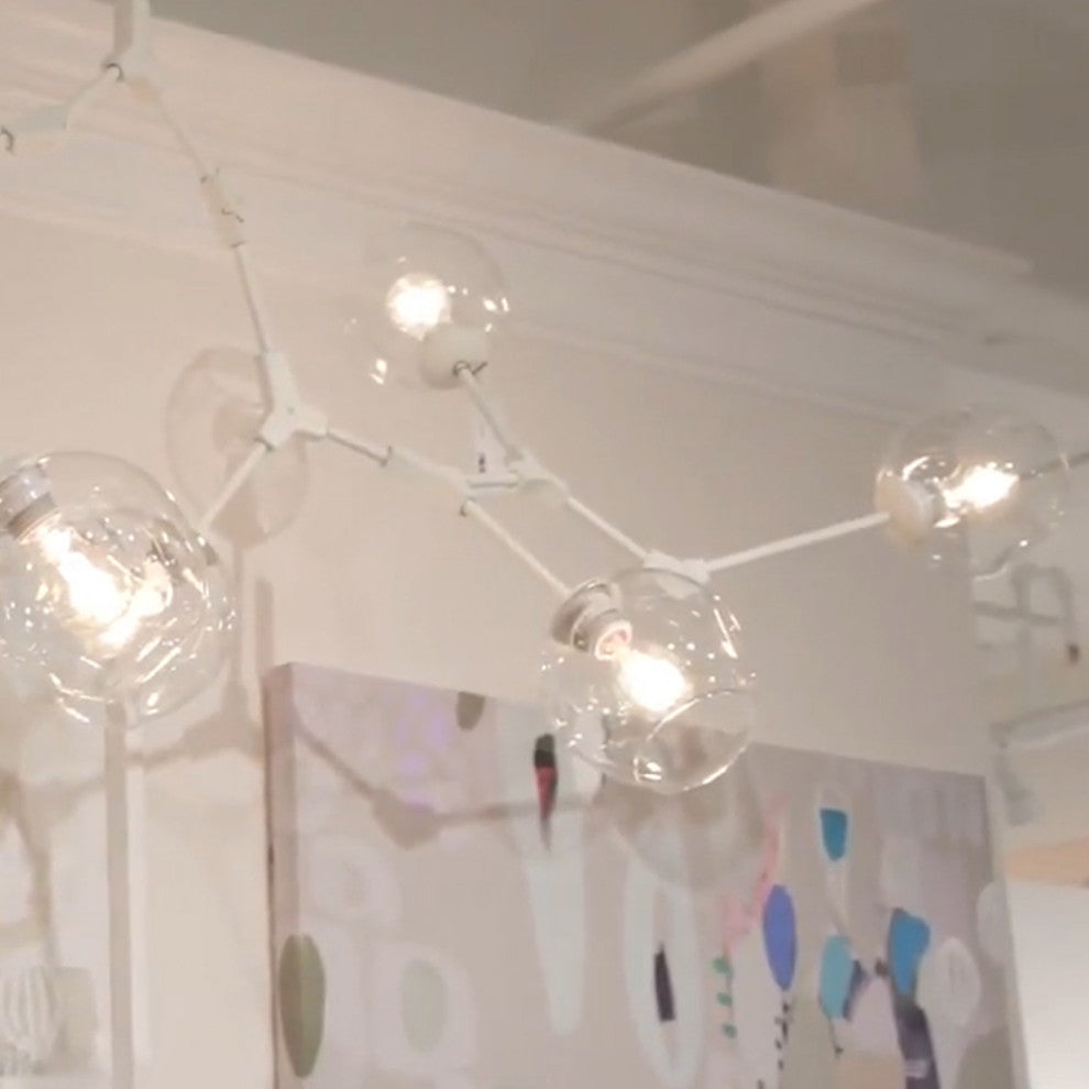 Midcentury Modern 8 Light White Chandelier Abstract Burst Glass Shade Adjustable