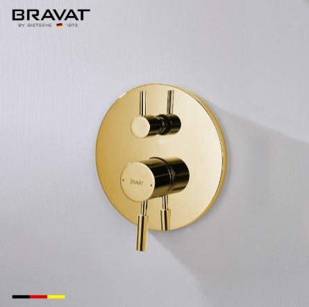 Bravat Gold Shower Valve Mixer 2-Way Concealed Wall Mounted