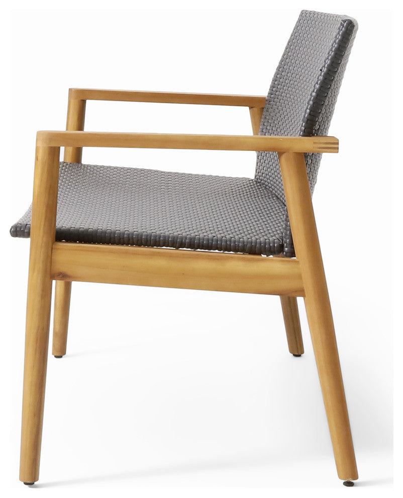 Alamosa Outdoor Wicker and Acacia Wood 4 Seater Chat , Gray and Teak