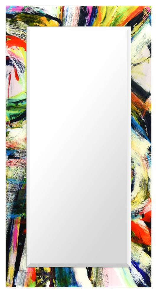 "Rock Star" Beveled Mirror on Printed Abstarct Tempered Art Glass, 54x28"