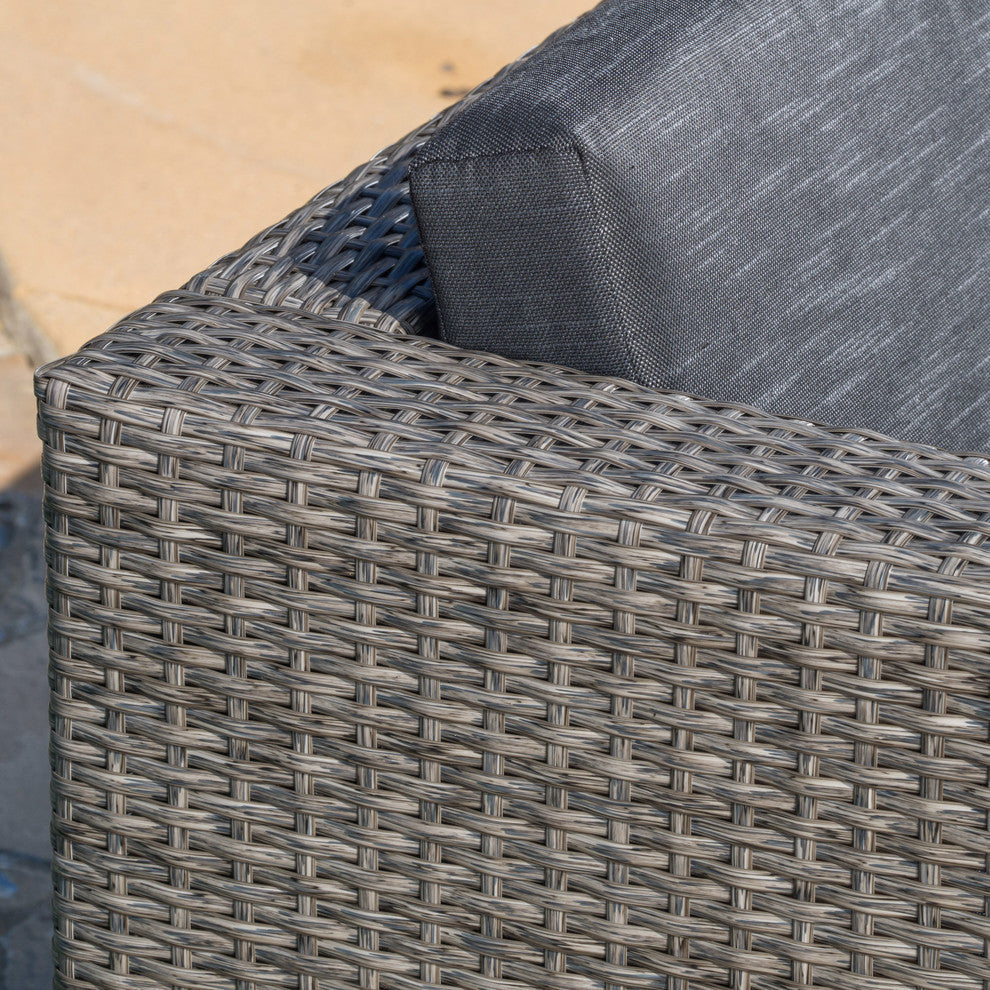 GDF Studio Lorita Outdoor 5-Piece Gray Wicker Sectional Sofa With Black Cushions